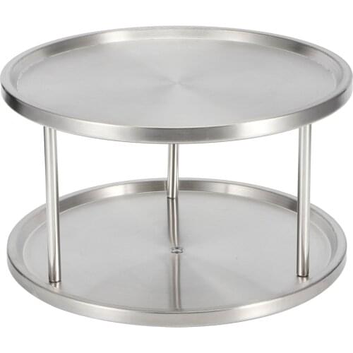 Rotatable Desktop Kitchen Storage Tray Stainless Steel Double Layer Round Storage Cabinet Spice Bottle Bath Cosmetics Rack