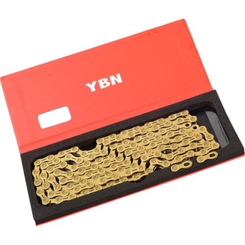 YBN 10/11 Speed Bicycle Chain Gold Ultralight Semi-hollow Bike Chain MTB Road Bike XC Chain w/ Magic Buckle