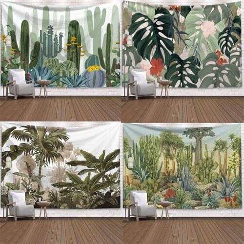 Green Cactus Tapestry Summer Succulents Wall Decor Tropical Landscape Wall Hanging Tapestries Picnic Blanket Wall Cloth
