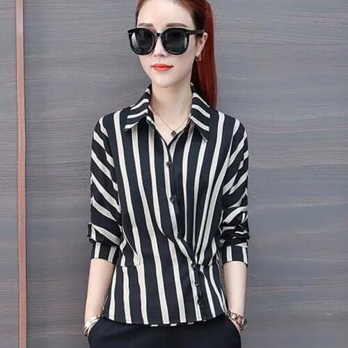 Women Spring Summer Style Blouses Shirts Lady Casual Turn-down Collar Striped Printed Long Sleeve Blusas Tops ZZ0426