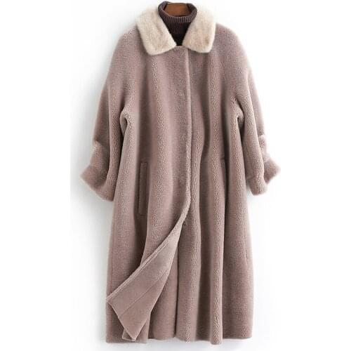Real Sheep Shearling 2020 Winter Jacket Mink Fur Collar korean Long Jackets for Women 100% Wool Coat MY