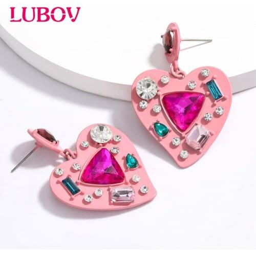LUBOV 2020 Vintage Women Heart Shape Cute Drop Earrings New Fashion Pink Color Love Heart Statement Small Earrings for Women