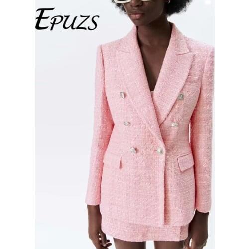 ZA 2021 spring Double Breasted Blazer women Vintage Long Sleeve Suit Coat Ladies loose Elegant Outwear