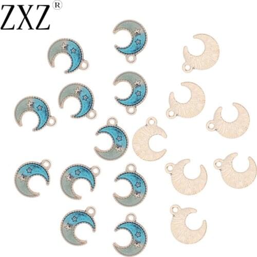 ZXZ 20pcs Enamel Blue Crescent Moon Star Charms Pendants Beads for DIY Necklace Bracelet Earring Jewlery Making Findings