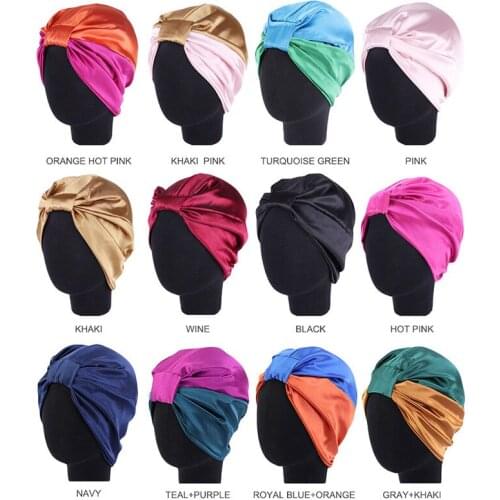 1Pcs Silk Salon Bonnet Women Sleep Shower Cap Bath Towel Hair Dry Quick Elastic Hair Care Bonnet Head Wrap Hat Multi-Colored