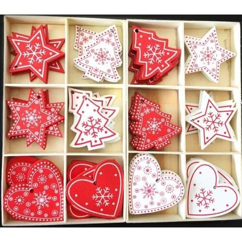 10Pcs/lot 5cm Wooden Christmas Tree Pendant Decoration New Year Christmas Party Home Decor Supplies Craft Gift Hanging Ornaments