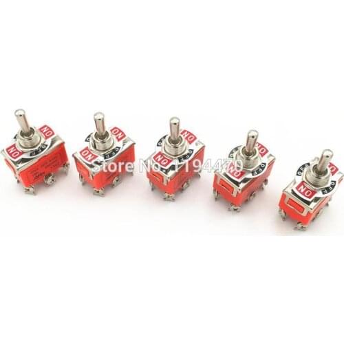 10pcs Latching Toggle Switch 1322 6-Pins 3 Position ON-OFF-ON DPDT Maintained 15A 250VAC with Waterproof Cap 12mm Mounting Hole