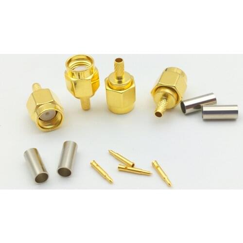 100pcs gold-plated SMA male plug crimp RG174 RG316 LMR100 cable RF connectors