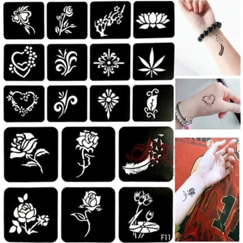 18pcs/set Henna Tattoo Stencil Flower Hollow Out Glitter Tattoo Stencils for Painting Pochoirs Pour Peinture Airbrush Stencil