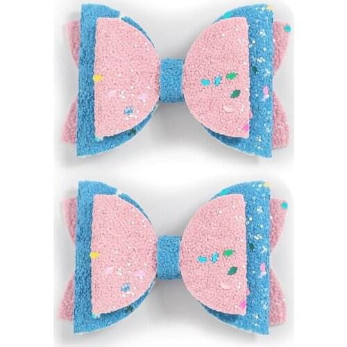 2PCS 3in Bright Mix Color Bows Hairpins Lovely Side Hair Clip Cute Daily Barrettes Headwear Hair Accessories Children Girls Kids