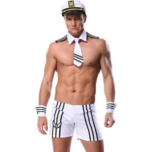 4-Piece Sets White Navy Sailor Outfits Sexy Adult Cosplay Costumes For Men Halloween Uniform Male Carnival Party Club Wear 2020