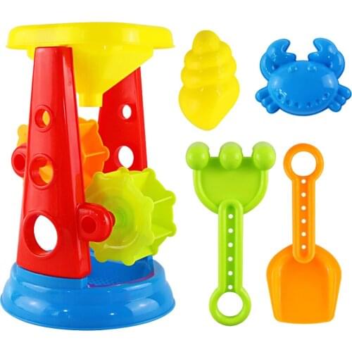5pcs Durable Sand Beach Toy Set for Kids with Water Wheel, Rake, Shovel and 2 Animal Molds for Children