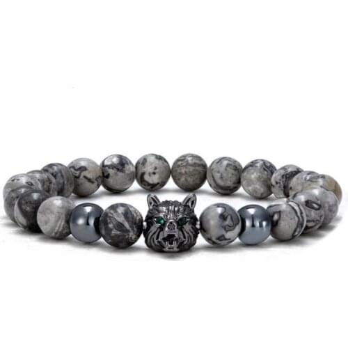 8mm wolf ball gold silver copper cz zircon cubic zirconia beads bohemian Bracelet agate Onyx Stone Bangles cgb3s