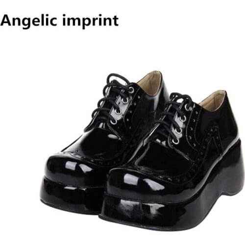 Angelic imprint woman mori girl lolita cosplay shoes lady high trifle heels pumps women princess dress party shoes lace up 33-47