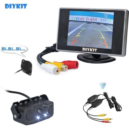 DIYKIT Wireless 3.5 inch TFT LCD Car Monitor + Waterproof Parking Radar Sensor Reversing Car Camera Parking Assistance System