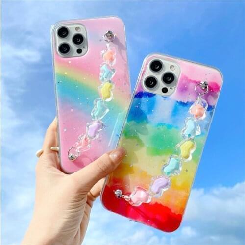 Glitter Jelly Rainbow Wristband Phone Case For Huawei P20 P30 P40 Lite Y7 Y9 2019 Y6P Honor 9X 9A 10i Y9S Soft TPU Case Cover