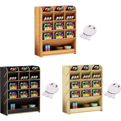 Wooden Desk Organizer Multi-Functional Pen Pencil Crayon Holder Storage Rack Box with Memo Pad for Office School Home Supplies