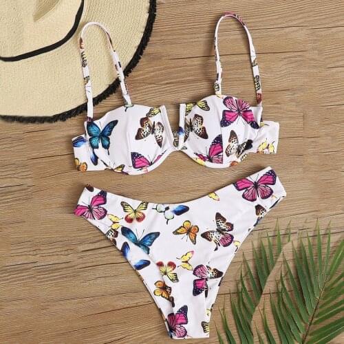 #H40 Women Butterfly Print High Waist Bikini Set Two Pieces Bikinis 2020 Mujer Swimwear Women Swimsuit Beachwear Bathing Suit