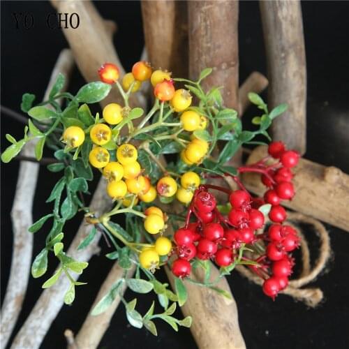 YO CHO Artificial Flower Red Foam Berry Branch Wedding Christmas DIY Decoration Fake Berries Plant Home Garden Faux Plants Decor