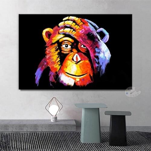 Handmade Canvas Painting Pop Art Animals Acrylic Painting Cute Monkey Wall Art Pictures For Living Room Home Decor