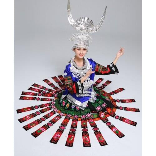 Chinese Guizhou Miao costumes ethnic minority female adult Tujia dance performance folk costume silver Jewelry