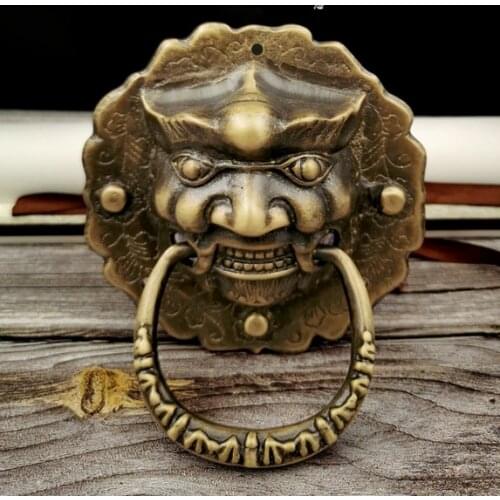 Pure copper animal head door ring animal head tiger head pull ring middle and old style door lion head handle retro antique door