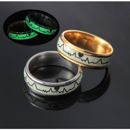 New Fashion Stainless Steel Luminous Ring For Women Men Glowing In Dark Heart Couple Bands Jewelry Gift To Friends