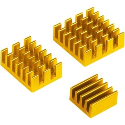 3pcs Heatsink Kit with Conductive Adhesive Tape, Aluminum Heat Sink Cooler for Raspberry Pi 4 B Colden Green Black Blue