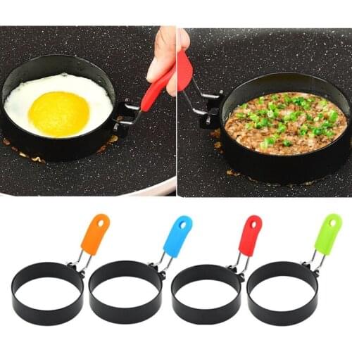Omelette Ring Round Fried Egg Mold with Anti-Scald Silicone Handle Stainless Steel Pancake Mould Tool for frying Egg