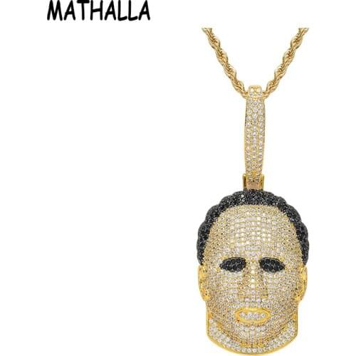 MATHALLA Custom Horror Scary Ghost Cubic Zircon Jewelry Hip Hop Mens Gold Head Iced Out Pendant Necklace Collier Homme