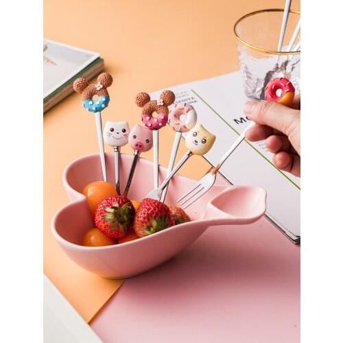Cartoon Cute Donut Spoon Fork Spoon 304 Stainless Steel Cartoon Western Tableware Long Handle Stirring Spoon