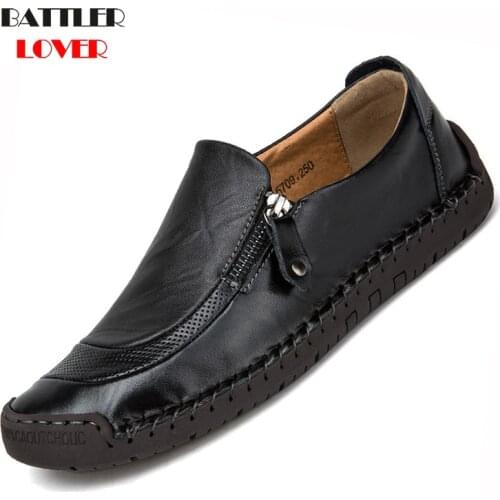 Men Shoes Casual Genuine Leather Mens Loafers Moccasins Handmade Slip On Boat Shoes Hombre Classical Chaussure Homme Size 38-48