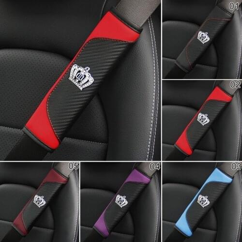 Car Seat Belt Cover Shoulder Pad Leather Seat Belt Crown Crystal Rhinestones Seat Safety Belt Case For Car Shoulder Strap Pad