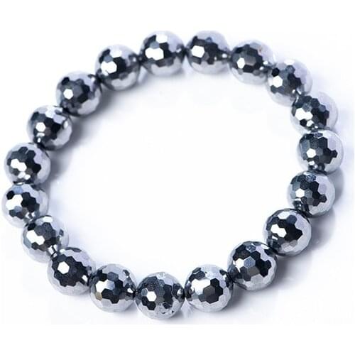 Natural Terahertz Wave Gemstone Faceted Cut Round Beads Stretch Bracelet 8mm 10mm For Woman Men Gift Healing Reiki Stone AAAAA