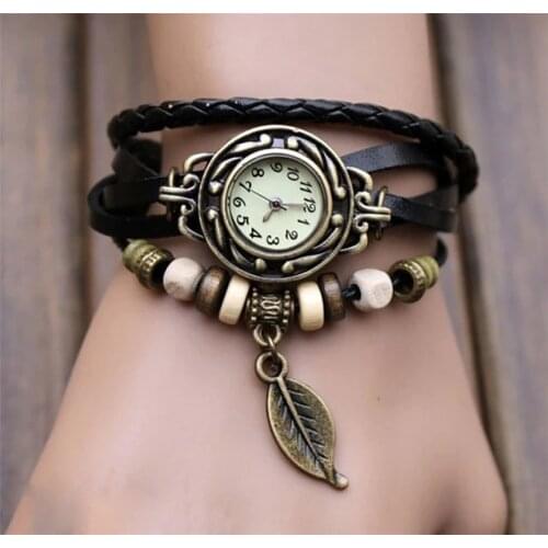 OTOKY Fashion Leather Bracelet Watch Women Casual Dress Vintage Leaf Beads Wristwatch Luxury Quartz women Watch A30