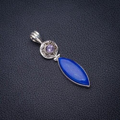 StarGems Natural Lapis Lazuli Amethyst Handmade 925 Sterling Silver Pendant 2.25" E4052