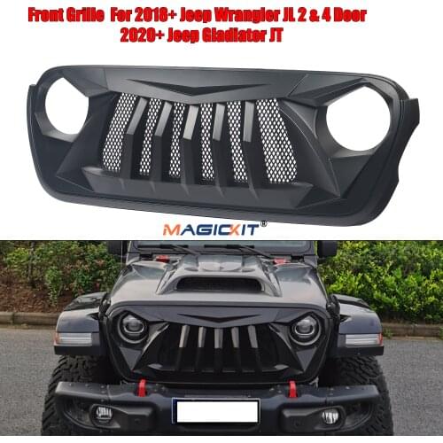 MagicKit Front Bumper Grille for 2018 2019 2020 Jeep Wrangler JL Gladiator JT Smoke Black
