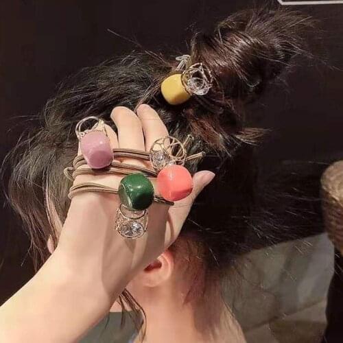 Sempli 5 Colors Handmade Geometric hollow Rubber Bands Flower Hair Accessories for Girls Scrunchie Gum Hair Band Bandana