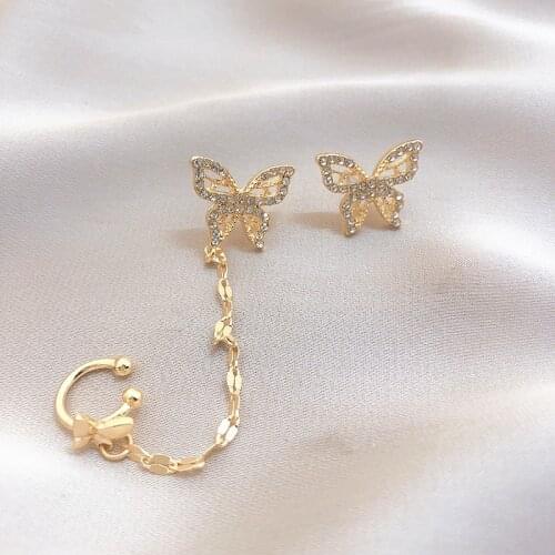 S925 Silver Needle Korean Fashion Earrings Simple Asymmetric Crystal Womens Butterfly Wild Temperament Earrings Wholesale