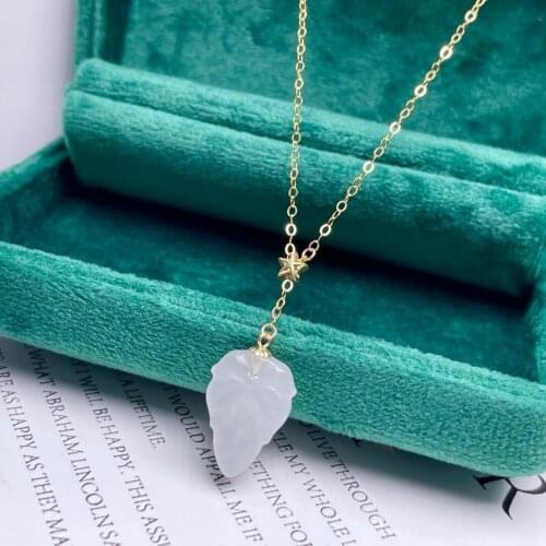 SHILOVEM 18k yellow gold natural white Jasper pendants Christmas Gift fine Jewelry plant wedding mymz08096652hby