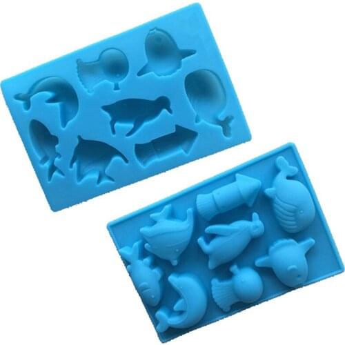 8 Hole Silicone Cake Mold Whale Dolphin Fish Penguin Shape Chocolate Soap Fondant Moulds Pasteleria Cake Stencil Baking Tools