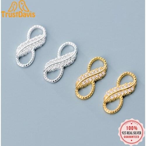 TrustDavis 2021 Fashion Real 925 Sterling Silver Sweet Infinite Shiny CZ Charm Pendant Handmade DIY Accessories Jewelry DZ227