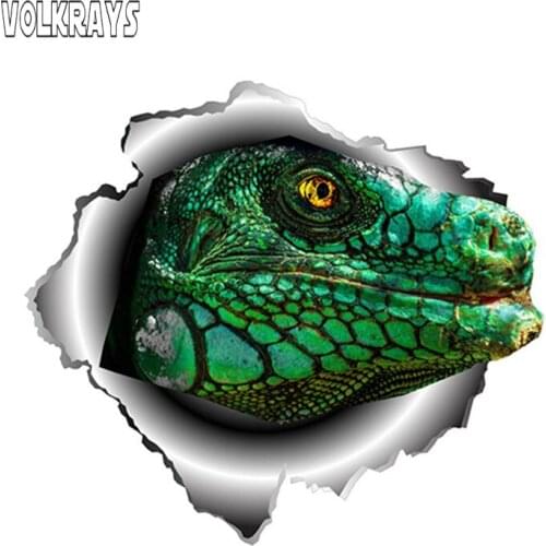 Volkrays Iguana Reptile Lizard Car Sticker Torn Metal Vinyl Decal Reflective Waterproof Decoration Accessories,13cm*11cm