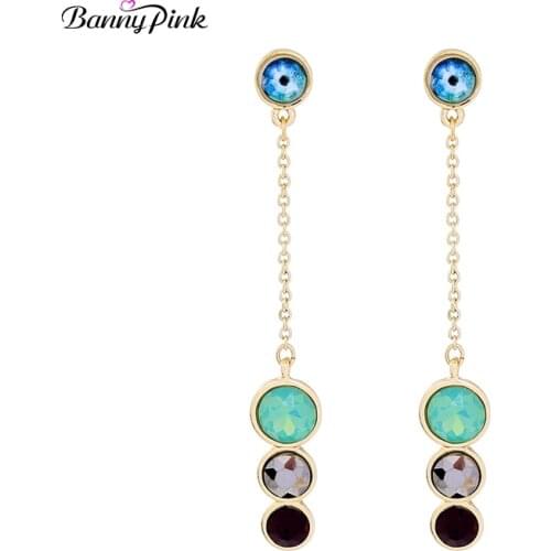 Banny Pink Chunky Alloy Round Statement Studs Earirngs For Women Elegant Long Metal Pendant Post Earrings Fashion Jewelry Bijoux