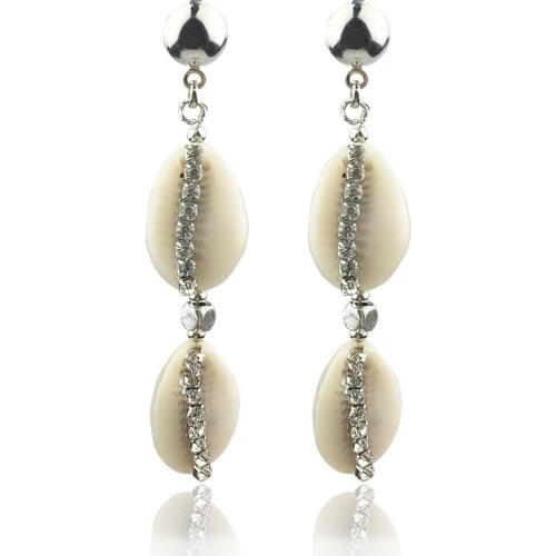 Long Natural Cowrie Shell Earrings For Women Bohemian Rhinestone Handmade Beach Jewelry oorbellen boucle d'oreille femme 2020