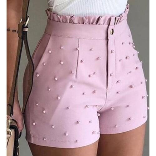 Women Shorts Summer High Waist Shorts Ladies Beading Ruffle Casual Shorts Pantalones Cortos De Mujer 2021 New