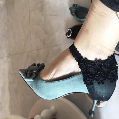 Women High-heeled Lace Cover Anti-strap Shoe Covers Anti-heel Black Elastic Band Ankle Straps Shoe Accessories 1 pair