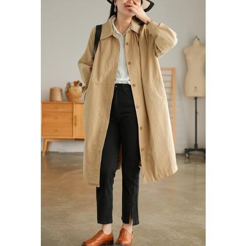 21New Women Trench Autumn Spring Office Lady Style Solid Color Loose Turn-down Collar Single-Breasted Female Fashion Lomh Coats