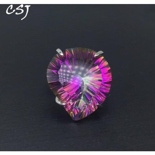 CSJ big stone natural crystal adjustable ring 925 sterling silver 15*20mm 20ct fine jewelry for woman party engagement gift