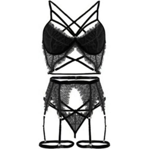 Lingerie Womens Underwear Set Sexy Bra Underwear Goth Lingerie 3 piece Set Brassiere Erotic Lingerie Female Bra Set